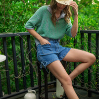 Green Collared Knit Top