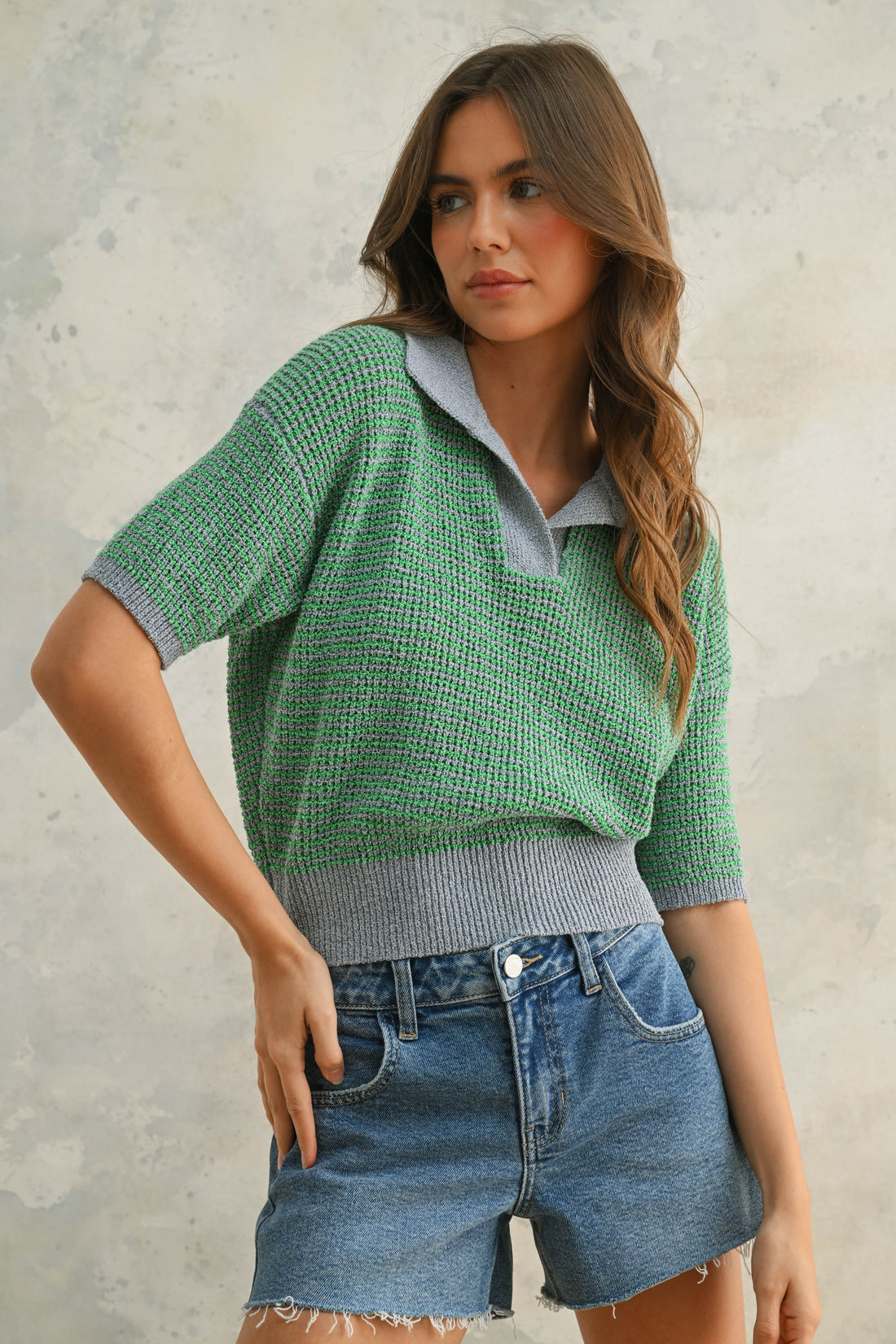 Green Collared Knit Top