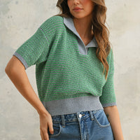 Green Collared Knit Top