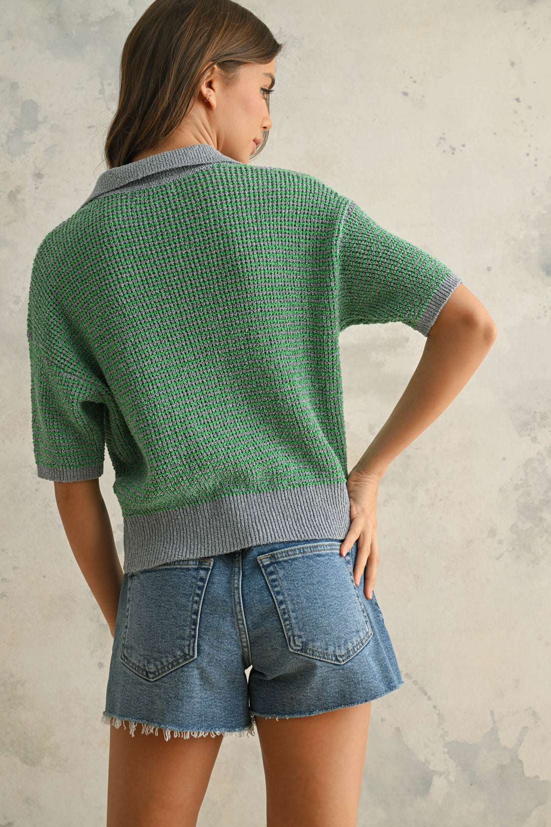 Green Collared Knit Top