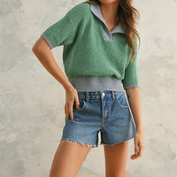 Green Collared Knit Top
