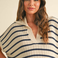Striped Knit Collared Pullover