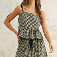 Gingham Peplum Cotton Camisole Top