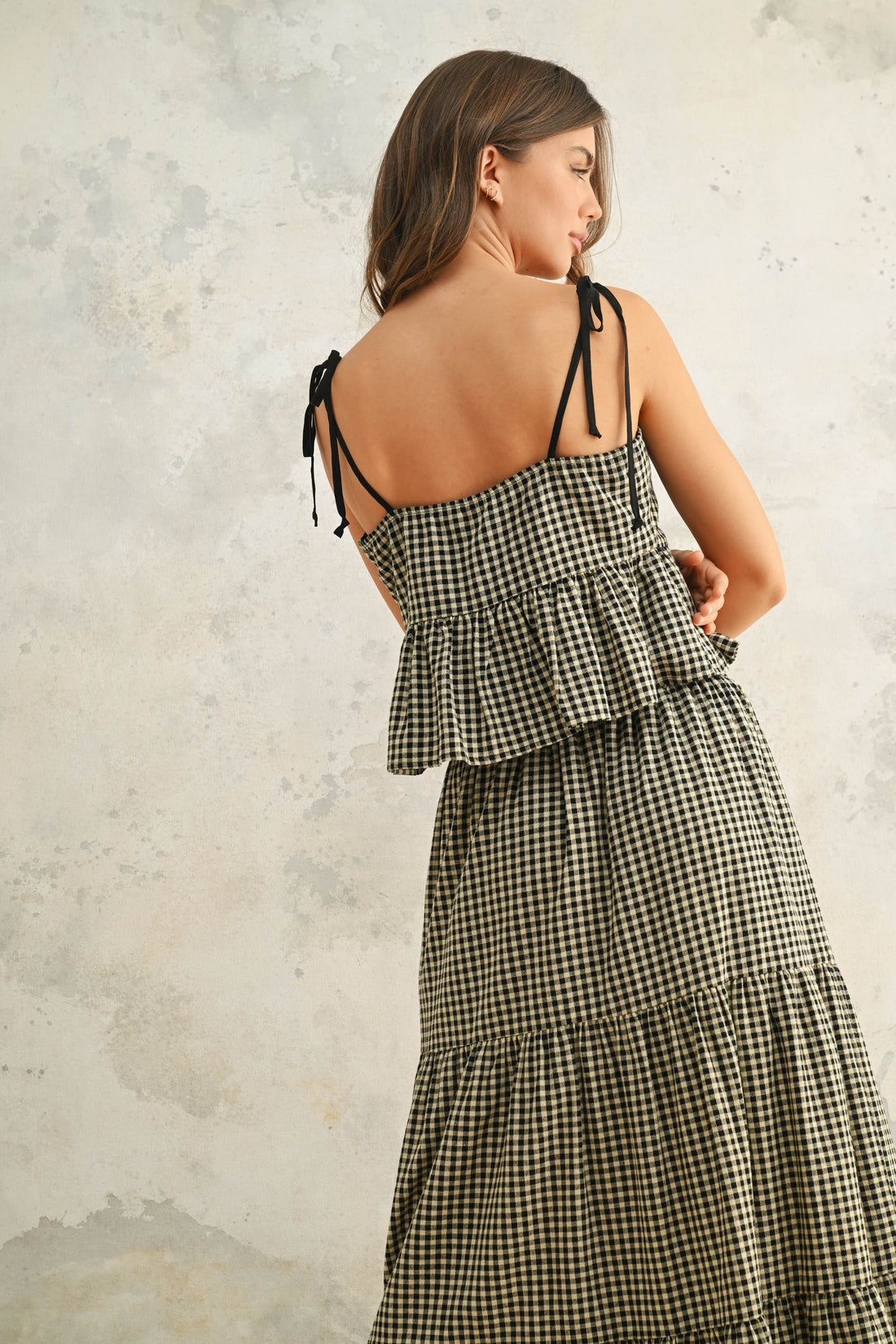 Gingham Peplum Cotton Camisole Top