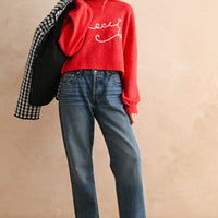 Merci Handwritten Cropped Knit Sweater