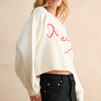 Merci Handwritten Cropped Knit Sweater