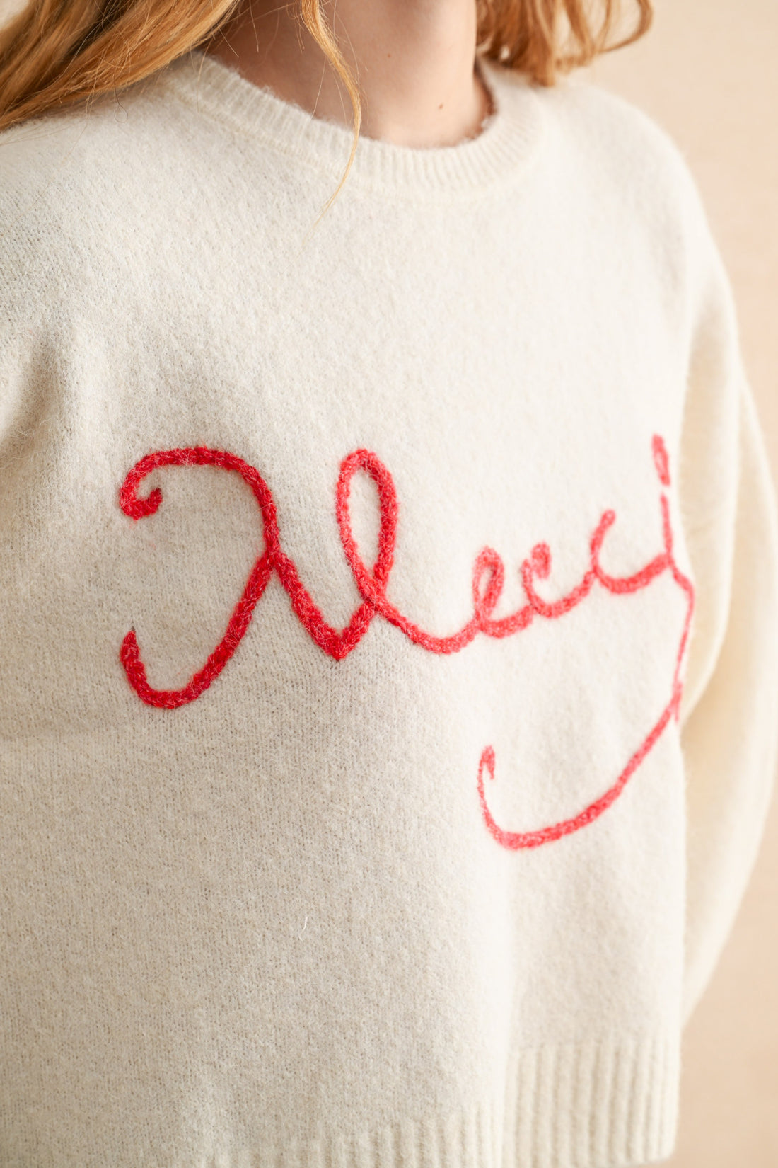 Merci Handwritten Cropped Knit Sweater