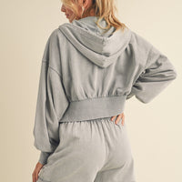 Mineral Washed Zip Up Cropped Hoodie