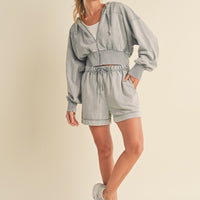 Mineral Washed Zip Up Cropped Hoodie