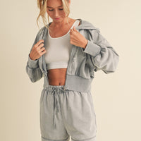 Mineral Washed Zip Up Cropped Hoodie