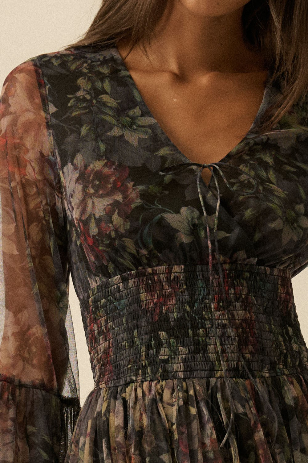 Floral Tulle Bell Sleeve Mini Dress