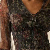 Floral Tulle Bell Sleeve Mini Dress