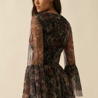 Floral Tulle Bell Sleeve Mini Dress