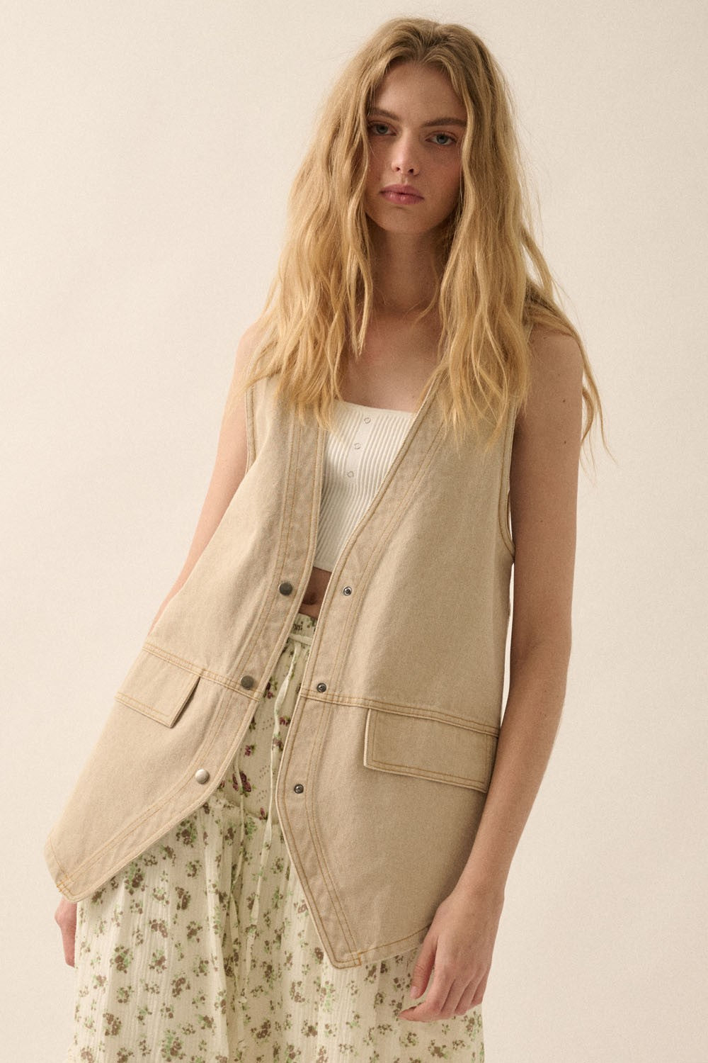 Longlined Denim Vest