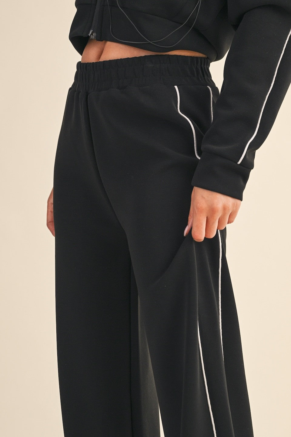 Super Soft Contrast Piping Wide-Leg Lounge Pants