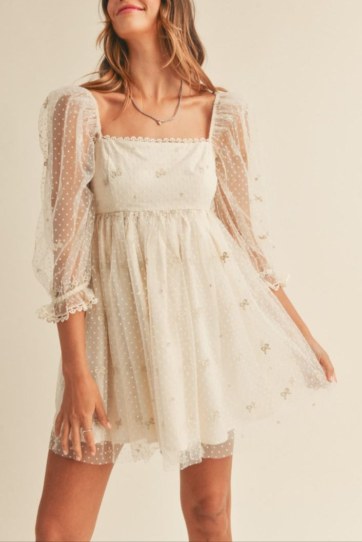Swiss Dot Mesh Sleeve Dress