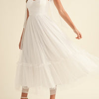 Polka Dot Mesh Tie Shoulder Midi Dress