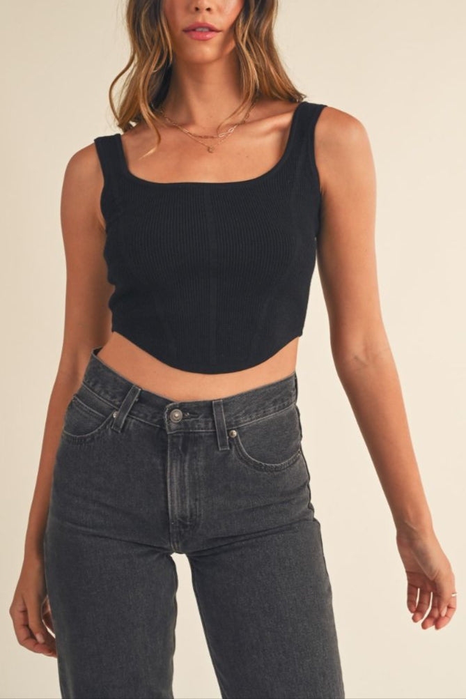 Square Neckline Knit Crop Top