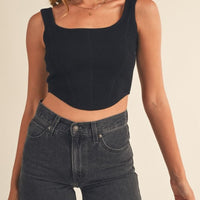 Square Neckline Knit Crop Top