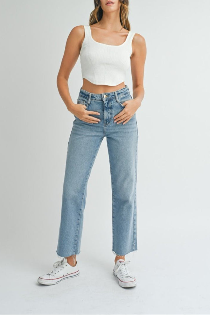 Square Neckline Knit Crop Top