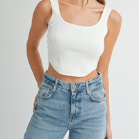 Square Neckline Knit Crop Top