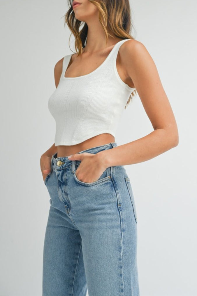 Square Neckline Knit Crop Top
