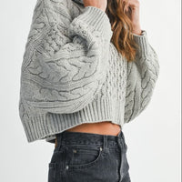 Chunky Cable Knit Cropped Hoodie