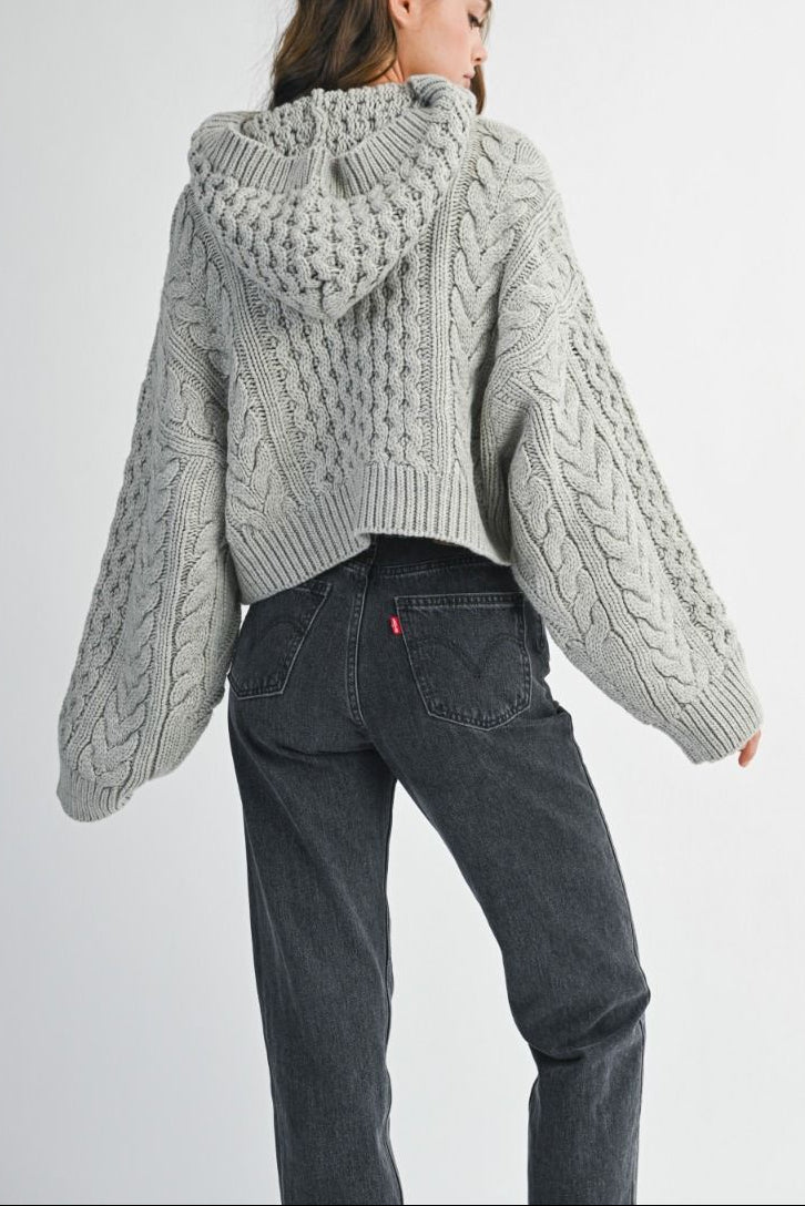 Chunky Cable Knit Cropped Hoodie